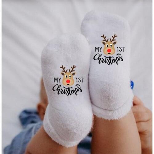 Reindeer My 1st first Christmas Winter socks boy girl baby shower Pregnancy Announcement Holiday gift Merry Xmas Eve decoration