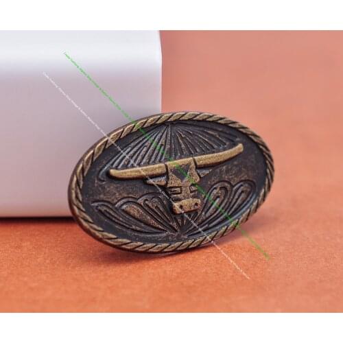 10PC Vintage Brass Plated Western Longhorn Bull Skull Leathercraft Belt Hatband Saddle Decor Metal Oval Conchos Rivetback