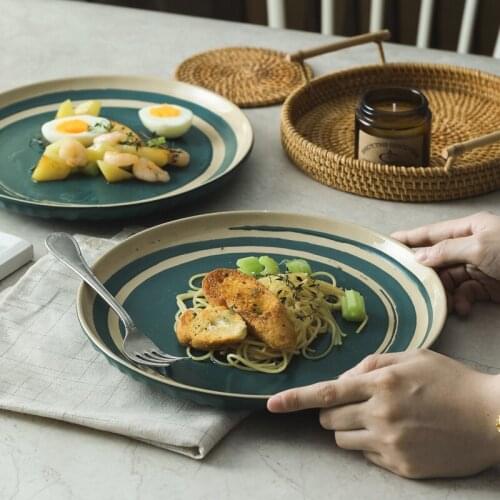 Japanese green ceramic salad dessert plate round tray decorative porcelain dinner Tableware sets serving dish sushi platter