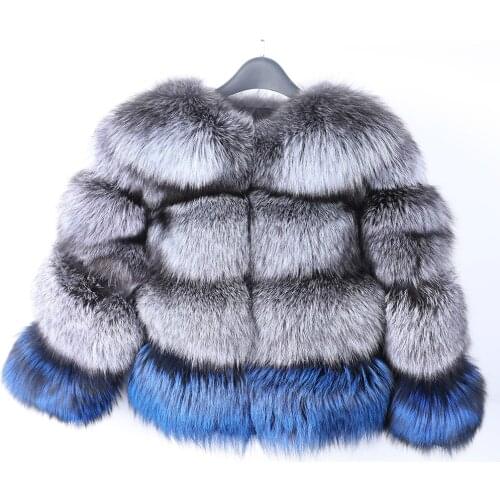Vogue New Brand Luxury Fashion Real Fur Coat Winter Jacket Women Natural Silver Fox Fur Hood Outerwear Streetwear Thick Warm