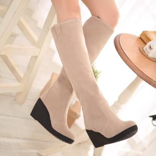 Winter Styles Fur Boots Ladies High Heels Platform Knee High Snow Boots Women 2020 Warm Fur Wedge Shoes Woman