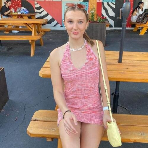 Women Dress Pink halter Summer Spaghetti Strap V Neck Sleeveless Dress for Party sexy bodycon new pareo plage kpytomoa