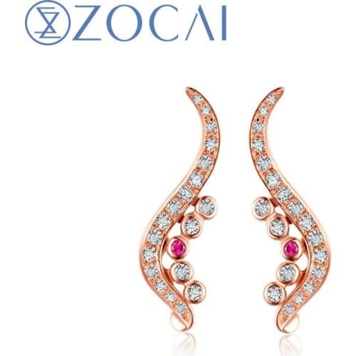 ZOCAI New Earrings 0.2 CT Certified Diamond Ruby with 0.02 CT certified Gift Earrings 18K Rose Gold (Au750) E80045T