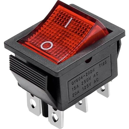 1PCS Rocker Power Button 2 Position 6 Pins ON-OFF KCD4-202N Red Push Button Switch 15A 250V AC/ 20A 125V AC With Light