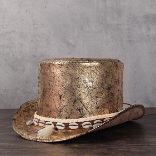 2021 3 Size Women Leather Top Hat Shower Lday Fedora Hat Magic Flat Steampunk Cosplay Pork Pie Party Caps Dropshiping 13cm
