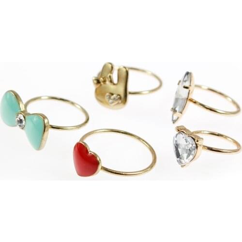 5 pcs/set 2021 New Design Brand Fashion Gold Color Midi Finger Knuckle Rings Set For Kids Girl Rabbit Heart Rhinestone Ring