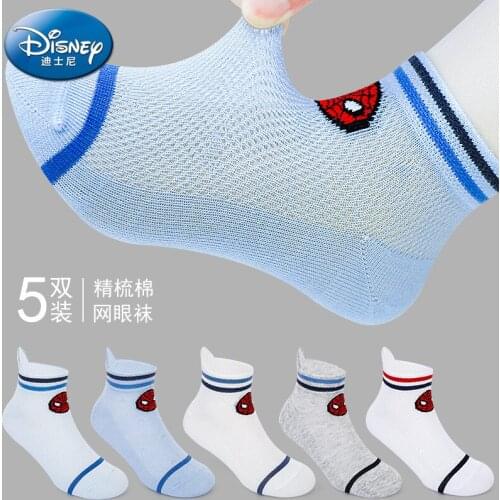 5pcs/set Disney childrens socks boys 4-15 years old Spiderman boat socks baby socks kids cotton socks spring and summer thin