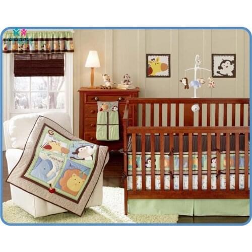 Baby Bed Bumpers 100% Cotton Breathable Soft Baby Boys Bedding Set Cartoon Cute Animal Embroidered Baby Bed Sheet Quilt Bedskirt