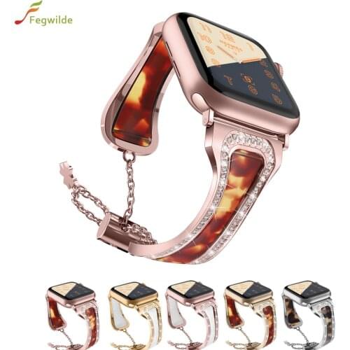 Bling Stainless steel strap for Apple Watch band 40mm 44 mm iWatch band 38mm 42mm Diamond Resin bracelet for iwatch series 6 5 4