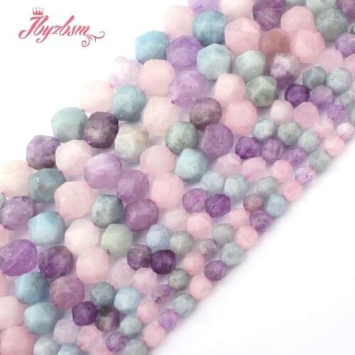 Natural Lavender Aquamarines,Amethysts,Quartz Faceted Loose 5/8/10mm Stone Beads For Necklace DIY Jewelry Making Strand 15"