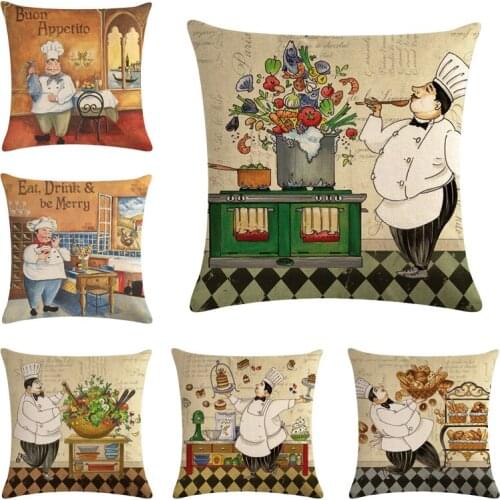Cartoon Chef Bread Pattern Cotton Linen Throw Pillow Cushion Cover Home Decoration Sofa Bed Decor Decorative Pillowcase