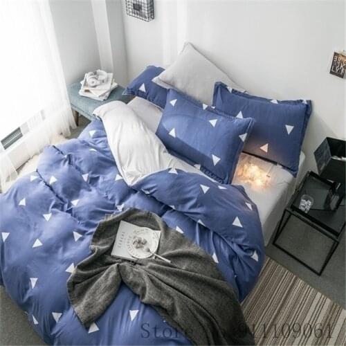 Home Textile Navy Blue Gray Duvet Cover Pillowcase Bed Sheet Triangle Pattern Bedding Set Children Adult Bed Linens Bedclothes