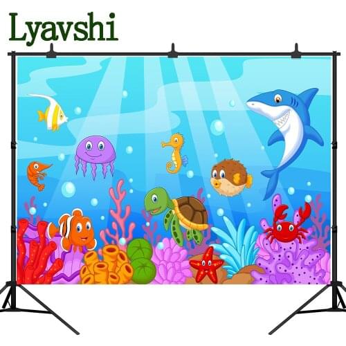 Photography background baby Cute cartoon underwater animals coral reef customized birthday decoration party photo background
