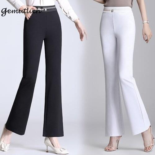 GEMUTLICH Women Elastic Casual Flare Pants High Waist Office Lady Trousers New Spring Summer Big Size M-6XL