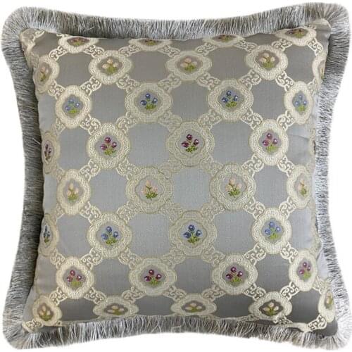 Hinyeatex Fashion Small Flowers Grey Pillow Case Sofa Chair Designer Home Cushion Cover Decorative Square Fringes 45 x 45cm