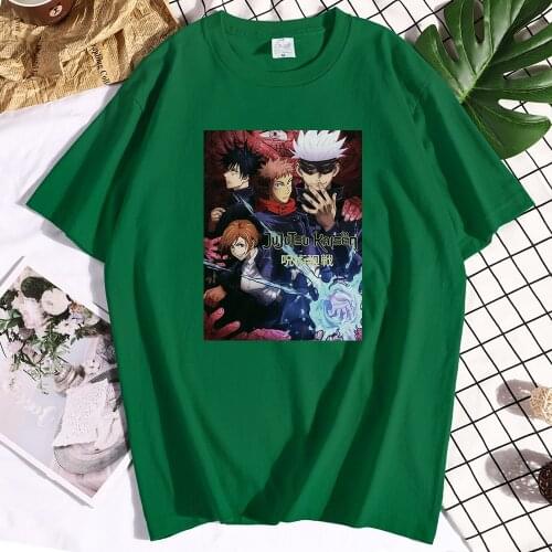 Cotton Jujutsu Kaisen Funny Prints T-shirts Mens Aesthetic Clothes O-Neck Tshirt Vintage Oversized T-shirt Men