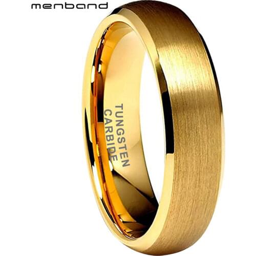 Yellow Gold Tungsten Wedding Band For Women With Beveled Brushed Finish 6MM Comfort Fit