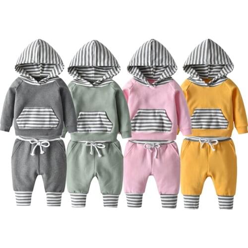 2pcs Stylish Baby Boy Girl Clothes Set Fresh Candy Color Hooded Tops+Leisure Drawstring Waist Long Pants Baby Casual Sport Suit