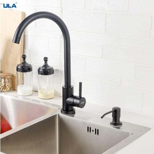 ULA Black Kitchen Faucet Set Hot Cold Water Mixer Faucet 360 Rotate Sink Tap Faucet with Kitchen Soap Dispenser soap pump