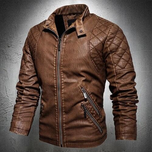 Classical Motorcycle Leather Jacket Mens Spring Fashion Coat Jacket Youth Stand Collar Punk Coats Stripe Plus Size Leather Coat
