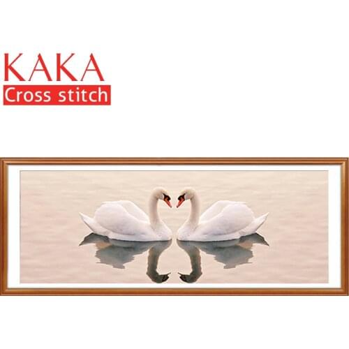 KAKA Cross stitch kits,5D Two Swan Animals,Embroidery needlework sets with printed pattern,11CT canvas,Home Decor Painting