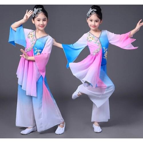 Girls Chinese style Hanfu national dance costumes Sleeve dance childrens costumes classical dance Yangko clothing modern dance