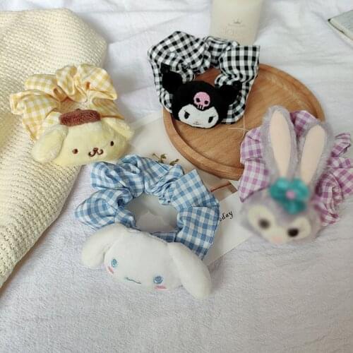 2021 New Japanese Anime Little Deveil Plush Hair Tie Cartoon Bunny puding Big Ear Dog Hair Rope Girl Women Female Hairwear