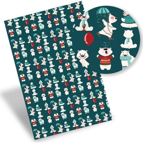 Christmas Faux Synthetic Leather Fabric Bear Printed Sheets For DIY Hairbows Bags Scrapbooking Crafts Supplies 22*30cm/0.8mm 1pc