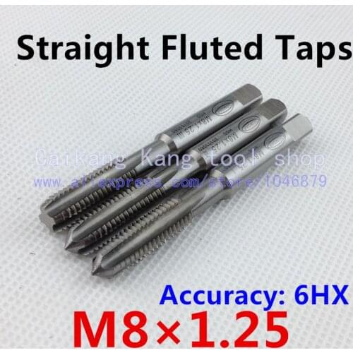 New 3/set M8*1.25 Wire tapping Tap & Die Straight Fluted Taps Accuracy: 6HX High-Speed Steel + Cobalt M8*1.25