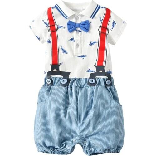 Boys Clothes Fashion Outfit Set Strap Pants with Romper Cute Baby Boy Suspender Outfit Photography Props Birthday Clothes Boy