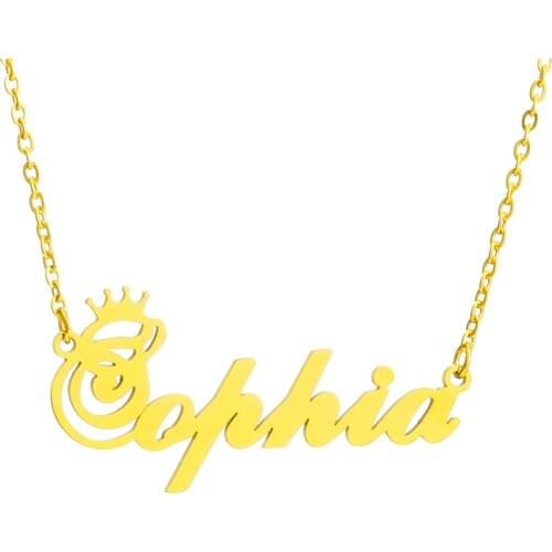 Custom Name Crown Necklace Sophia Nameplate Necklace for Women Personalized Stainless Steel Gold Chain Princess Jewelry Gifts
