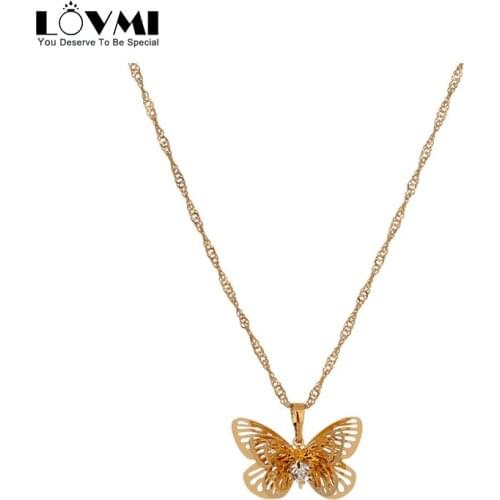 Lovmi Trendy Gold Jewelry Necklace Butterfly Shape For Women With Diamond Pendant Jewelry Ornaments For Wholesales Dropshipment