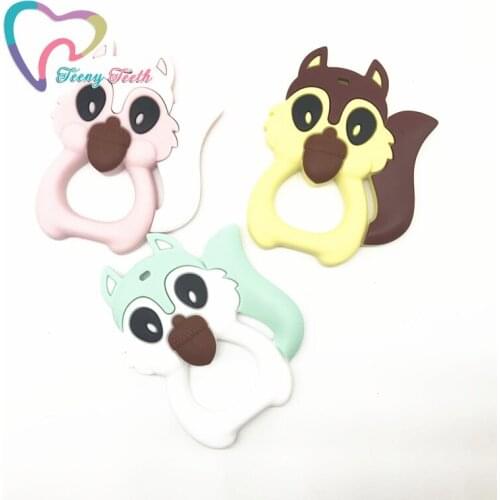 Teeny Teeth 10PCS Cartoon Silicone Squirrel Baby Pendants Toys,Animal Squirrel Pendant Teether Toys,Squirrel Chomp Toys Pendant