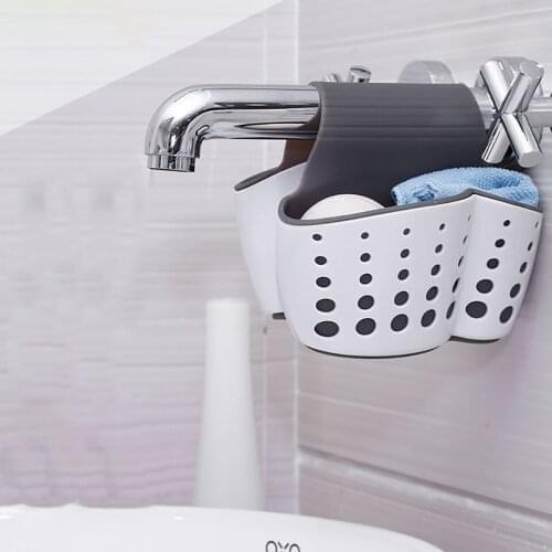 Punch-free Bathroom Shelf Utensils Organizer Adjustable Snap Sink Soap Sponge Holder Kitchen Hanging Drain Basket Kitchen Gadget