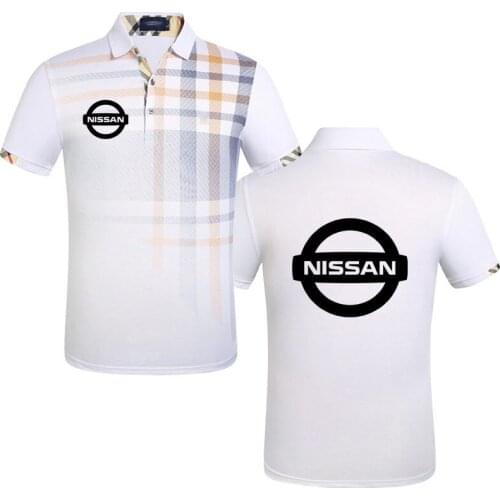 Mens Shirts Summer Striped Gradient Nissan car logo print high quality Streetwear Tops polo Shirts casual Mens Short Sleeve