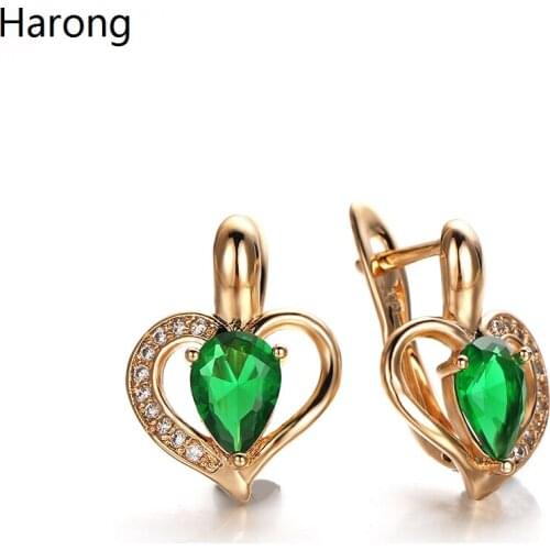 AAA Green Zircon Earring Noble Heart-shaped Copper Female Stud Earrings Fashion Jewelry Accessories For Woman Wedding Gift