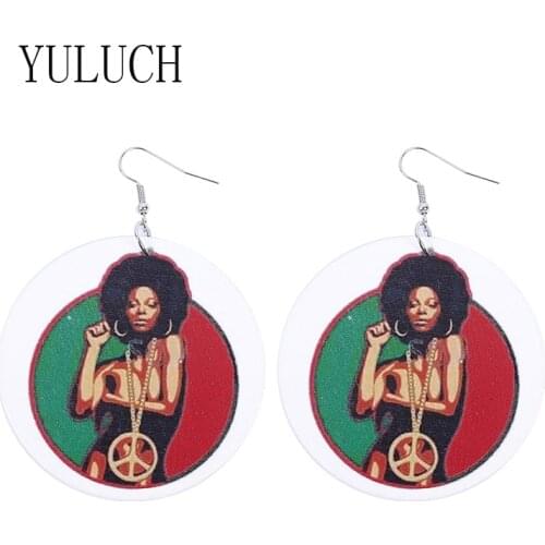 YULUCH Natural wood printing ethnic style beauty pattern pendant earrings lady elegant art wooden jewelry girls simple earring