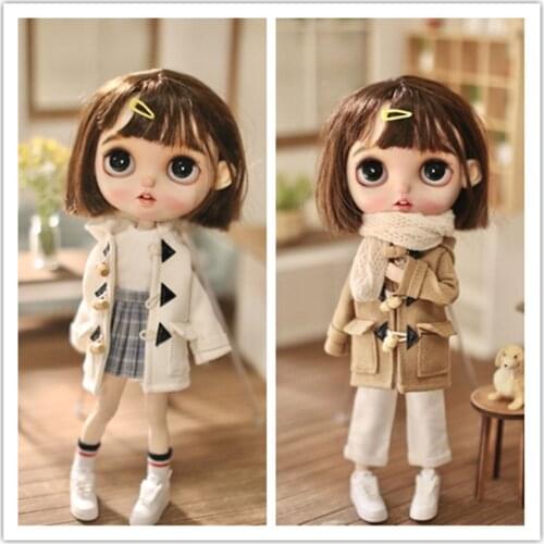 Blyth Woolen Hooded Coat Doll Horn Button Windbreaker 1/6Doll Outfit (Fit Holala,Pullip,ICY,JerryB,OB, BJD,Dal)