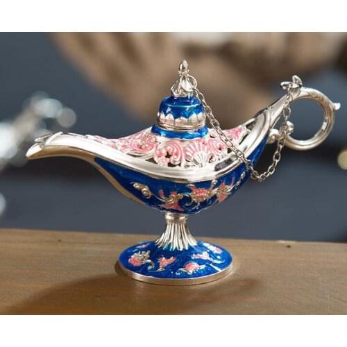 Retro blue Aladdinlamp decoration factory outlets Fairy Tale Magic Lamps Tea Pot Genie Lamp Vintage Zinc Alloy Arts Children