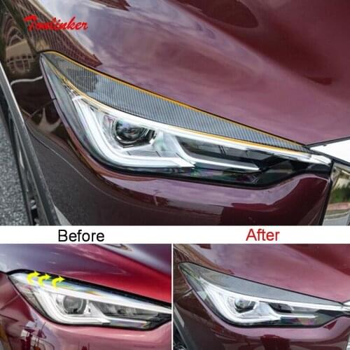 Tonlinker Exterior Car Headlight Eyebrow Cover stickers for INFINITI QX50 2018-20 Car Styling 2 PCS ABS Carbon Cover stickers