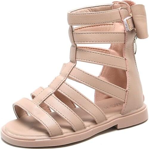 Girls' Roman shoes 2021 summer new childrens baby fashion Korean girls' Princess bow sandals Gladiator shoes high tube shoes