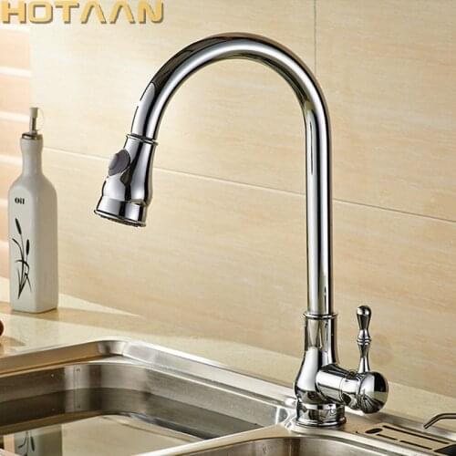 Pull Out Kitchen Faucet Free Shipping Chrome Plated Brass Pull Down Kitchen Mixer Swivel Spray Sink Mixer Hot and Cold Water Tap