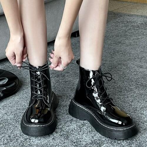 2021 Autumn Winter Platform Womens Boots Fashion Comfortable Women Ankle Boots Lace Up Martin Boots Zipper Plus Size 35-40