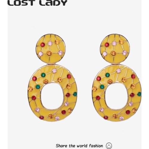 Lost Lady New Dripping Oil Geometric Round Drop Earrings Fashion Vintage Alloy Earrings for Women Party Jewelry Wholesale