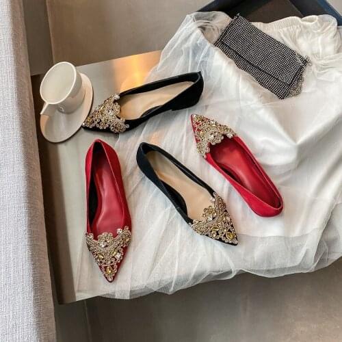 New Spring Women Flats Kid Suede Womens Luxury Wedding Shoes Pointed Toe Elegant Ladies Shoe With Crystals zapatillas mujer
