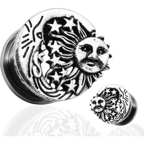 Moon Star Sun Stainless Steel Screw Fit Ear Gauge Plugs Fashion Flesh Ear Tunnel Stretcher