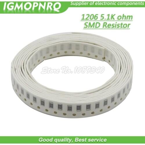 100PCS 1206 SMD Resistor 1% 5.1K ohm chip resistor 0.25W 1/4W 5K1 IGMOPNRQ