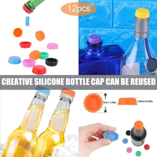 12pcs Beers Bottle Caps Silicone Reusable Round Bottle Caps 6 Colors Bottle Stopper Hat Kitchen Tools Fresh-keeping Lids New