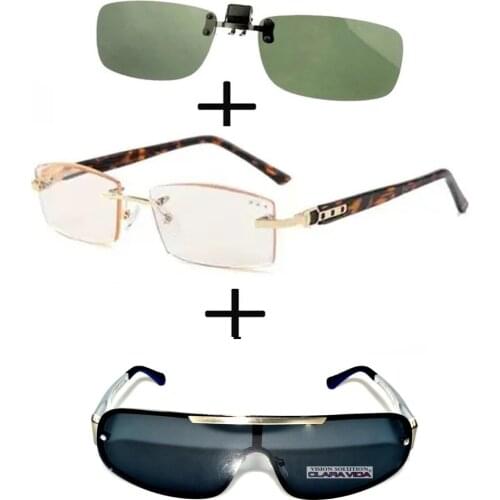3Pcs!!! Titanium Gentleman Diamond Cut Reading Glasses Men Women + Polarized Sunglasses Sports Driving + Sunglasses Clip