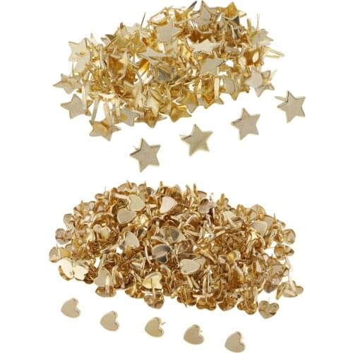 300pcs Heart Star Head Split Pins Metal Brads Paper Fastener Decorative Brad for Scrapbooking DIY Craft Decoration Gold